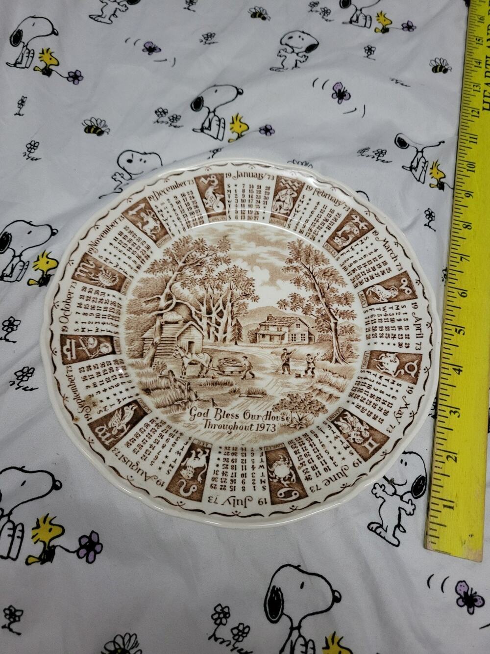 1973 Zodiac 9" Plate Vintage Alfred Meakin God Bless Our House Brown Calendar